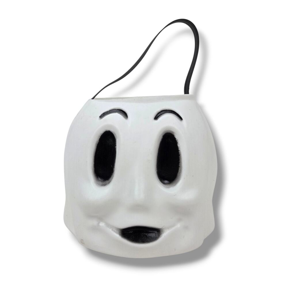 Vintage Ghost Face Blow Mold Trick or Treat Candy Pail Bucket Halloween Decor